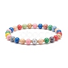 2Pcs 2 Size Natural Wood Round Beaded Stretch Bracelets Set for Kid and Parent BJEW-JB08568-5