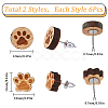 SUNNYCLUE 6 Pairs 2 Style Paw Print Wood Stud Earrings with Steel Iron Pins EJEW-SC0001-46-2