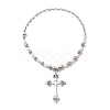 Natural Pearl with Cross Alloy Pendant Necklaces NJEW-JN04813-4