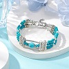 Round Synthetic Turquoise & Non-magnetic Synthetic Hematite Beaded Bracelets BJEW-JB11161-01-2