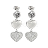 Heart Brass with Cubic Zirconia Dangle Stud Earrings EJEW-Q811-30P-1