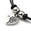 304 Stainless Steel Heart Charm Bracelet with Waxed Cord for Women BJEW-A125-13-3