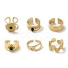 6Pcs 6 Style Flat Round & Oval & Hollow 304 Stainless Steel Open Cuff Rings Set RJEW-P092-05G-M-1