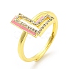 Mixed Color Enamel Initial Letter Adjustable Ring with Clear Cubic Zirconia RJEW-P045-01G-L-4