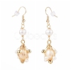 Wire Wrapped Natural Pearl Dangle Earrings EJEW-JE04505-2