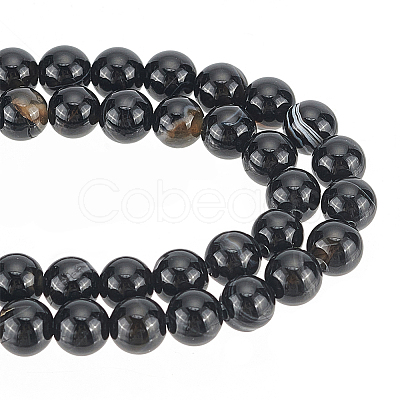 GOMAKERER 2 Strands Natural Black Agate Bead Strands G-GO0001-08-1