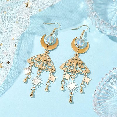 201 Stainless Steel Moth Pendants Dangle Earrings EJEW-TA00451-1