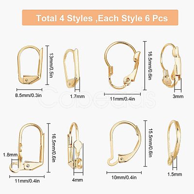 SUNNYCLUE 24Pcs 4 Styles Brass Leverback Earring Findings KK-SC0002-28G-1