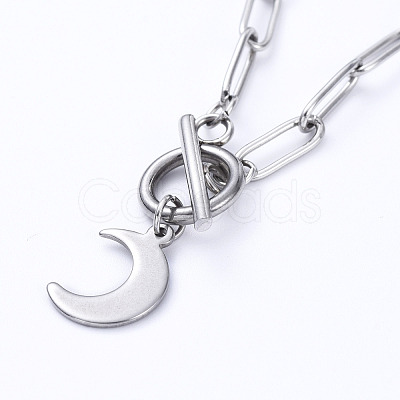 Non-Tarnish Moon 304 Stainless Steel Pendant Necklaces X-NJEW-JN02888-02-1