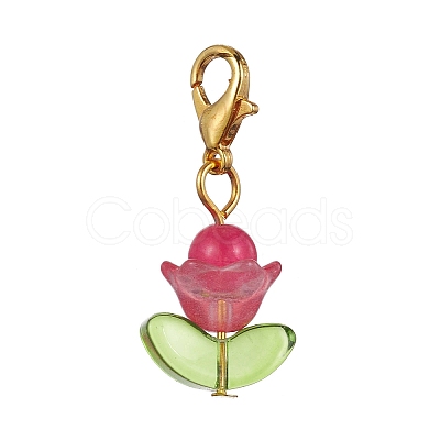 Flower Natural Jade & Glass Pendant Decooration HJEW-JM01605-1