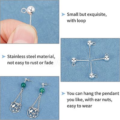 Unicraftale 20pcs 304 Stainless Steel Ball Stud Earring Post FIND-UN0001-12-1