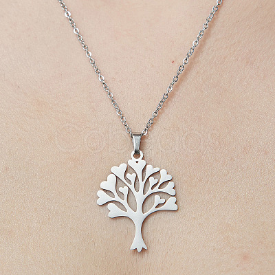 Non-Tarnish 201 Stainless Steel Tree of Life Pendant Necklace NJEW-OY001-65-1