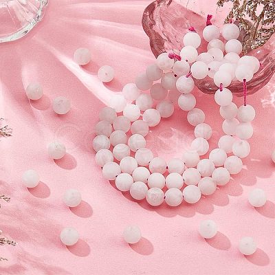 Olycraft Frosted Natural Rose Quartz Round Beads Strands G-OC0003-57A-1