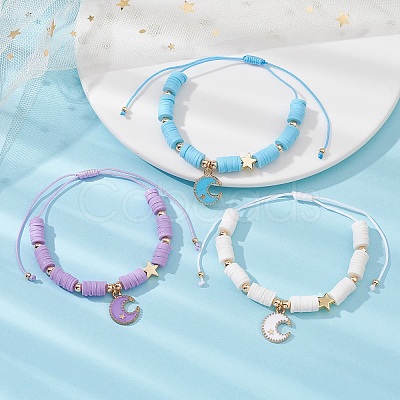 Alloy Enamel Moon & Star Charm Bracelet BJEW-JB09653-1