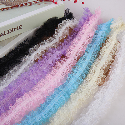 WADORN 10M Double Layer Polyester Flower Elastic Lace Trim OHAR-WR0001-02C-1