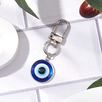 Flat Round with Evil Eye 304 Stainless Steel & Resin Pendant Decorations HJEW-JM01946-01-1