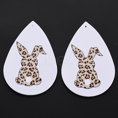 PU Leather Big Teardrop with Bunny Pendants FIND-T058-A38-1