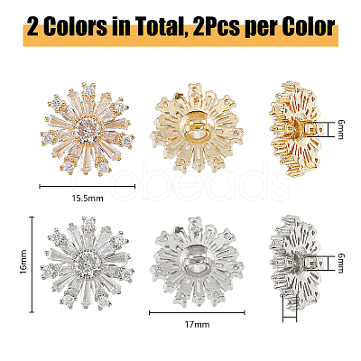 DICOSMETIC 4Pcs 2 Styles Brass & Alloy Micro Pave Clear Cubic Zirconia Shank Buttons DIY-DC0002-66-1