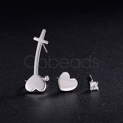 SHEGRACE Trendy Rhodium Plated 925 Sterling Silver Hearts Stud Earrings JE264A-1