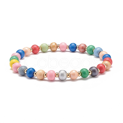 2Pcs 2 Size Natural Wood Round Beaded Stretch Bracelets Set for Kid and Parent BJEW-JB08568-1