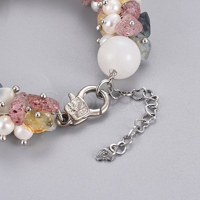 Natural Mixed Stone and White Jade Beads Bracelets BJEW-JB04163-01-1