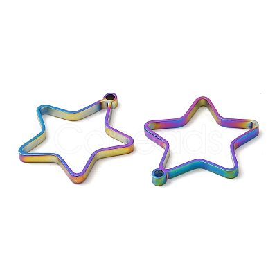 304 Stainless Steel Open Back Bezel Star Pendants STAS-Z040-01RC-1