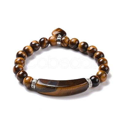 Natural Tiger Eye Beads Charm Bracelets BJEW-K164-B06-1