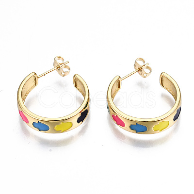 Brass Enamel Stud Earrings EJEW-T014-03G-NF-1