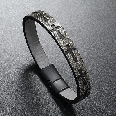 Cross Imitation Leather Flat Cord Bracelet PW-WG11142-06-1