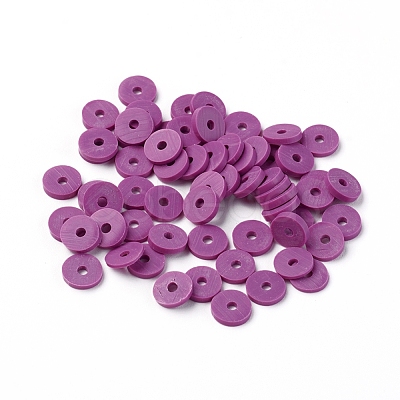 Flat Round Handmade Polymer Clay Beads CLAY-R067-6.0mm-05-1