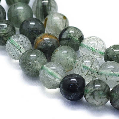 Natural Green Rutilated Quartz Beads Strands G-E561-14-4mm-1