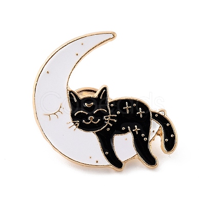 Cat with Moon Enamel Pin JEWB-C011-01-1