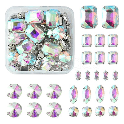 48Pcs 6 Style Horse Eye & Rectangle Octagon & Flat Round Sew on Rhinestone RGLA-FS0001-13-1