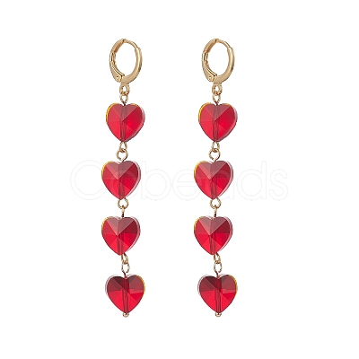 Glass Heart Tassel Dangle Leverback Earrings EJEW-TA00200-1