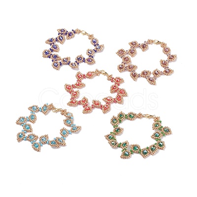 5Pcs 5 Color Leaf Glass Seed Beaded Bracelets Set BJEW-JB07915-1