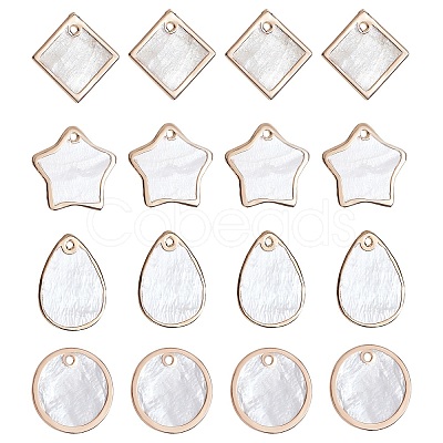 CHGCRAFT 16Pcs 4 Style Natural Capiz Shell Pendants SHEL-CA0001-014-1