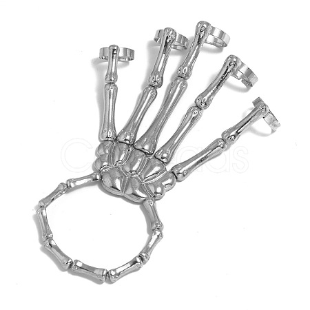 Punk Style Alloy Skeleton Hand Ring Bracelets with Finger Nails Tip Claw WG3AE99-03-1