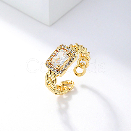 Golden Brass Micro Pave Cubic Zirconia Open Cuff Rings OP3974-2-1