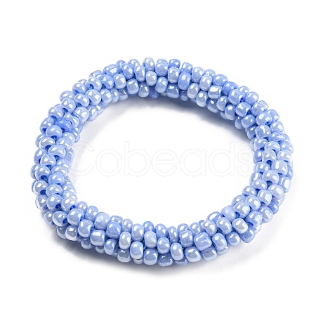 Crochet Glass Beads Braided Stretch Bracelet BJEW-K232-01B-1