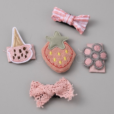 Cute Strawberry/Bowknot/Ice-cream/Flower Polyester & Cotton Hair Clips Set OHAR-WH0021-27-1