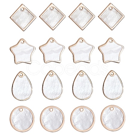 CHGCRAFT 16Pcs 4 Style Natural Capiz Shell Pendants SHEL-CA0001-014-1