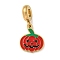 Ion Plating(IP) 304 Stainless Steel Red Enamel European Dangle Charms, Halloween Pumpkin Large Hole Pendants, Golden, 26mm, Hole: 4.5mm, pumpkin: 15.5x13x1.5mm