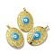 Rack Plating Brass Pendants, with Enamel, Long-Lasting Plated, Lead Free & Cadmium Free, Real 18K Gold Plated, Oval with Evil Eyes, Deep Sky Blue, 50.5x35x9.5mm, Hole: 6x3mm