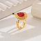 Elegant Vintage Abstract Teardrop Brass Fashion Adjustable Rings for Women, Real 18K Gold Plated, Inner Diameter: 16~19mm