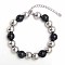 Simple Fashion Round Stainless Steel Beaded Bracelets for Women, Stainless Steel Color & Black, 7-1/8 inch(18cm), Round: 4mm