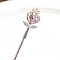 Alloy Hair Stick Findings, with Pink Glass Heart, Crown, 182x25mm