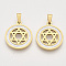 201 Stainless Steel Pendants, with Shell and Random Size Snap on Bails, for Jewish, Flat Round with Star of David, Golden, 23x20x2mm, Hole: 7~10x3~5mm