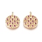 Brass Micro Pave Cubic Zirconia Pendants, Flat Round, Golden, Magenta, 15x12x2mm, Hole: 1.5mm