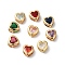 Brass Slide Charms, with Glass, Heart Shape, Golden, Mixed Color, 9x8x5mm, Hole: 4x2mm