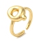 Brass Open Cuff Rings, for Women, Lead Free & Cadmium Free, Real 18K Gold Plated, Letter Q, 11mm, Adjustable